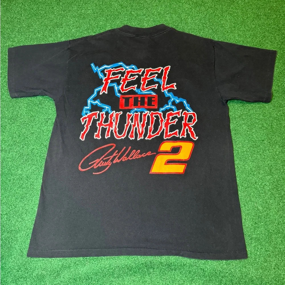 Vintage Rusty Wallace 90s Midnight Thunder Lightning Print Racing XL T Shirt - Picture 3 of 6